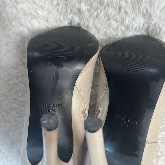 Nine West Elegant leather Beige Ankle platform heels Boots side zipper SZ10M - Picture 9 of 12